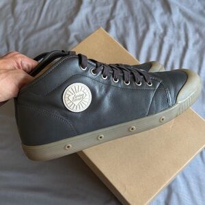 SpringCourt Paris - Men’s High-Top Leather Sneakers in Dark Brown - B2 style